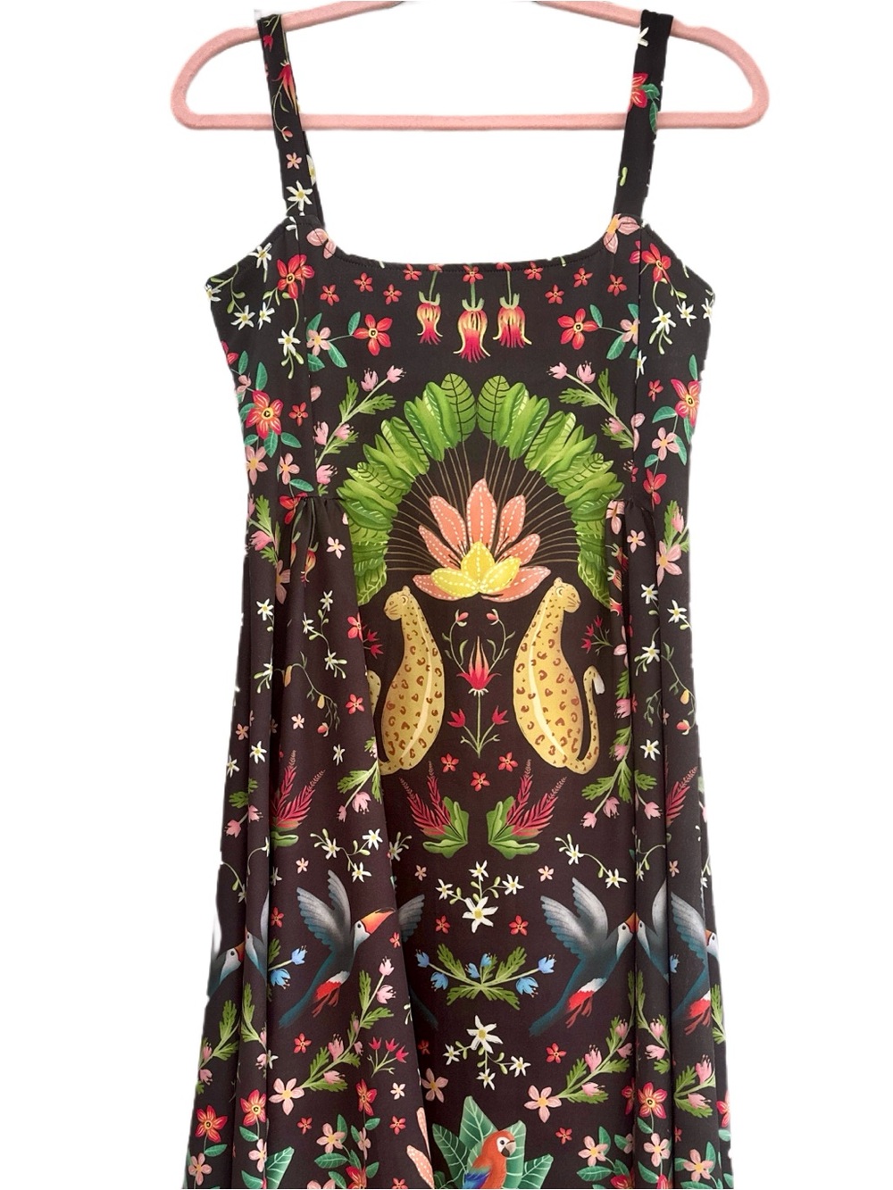 AVERIE Black Jungle Print Midi Dress, Small